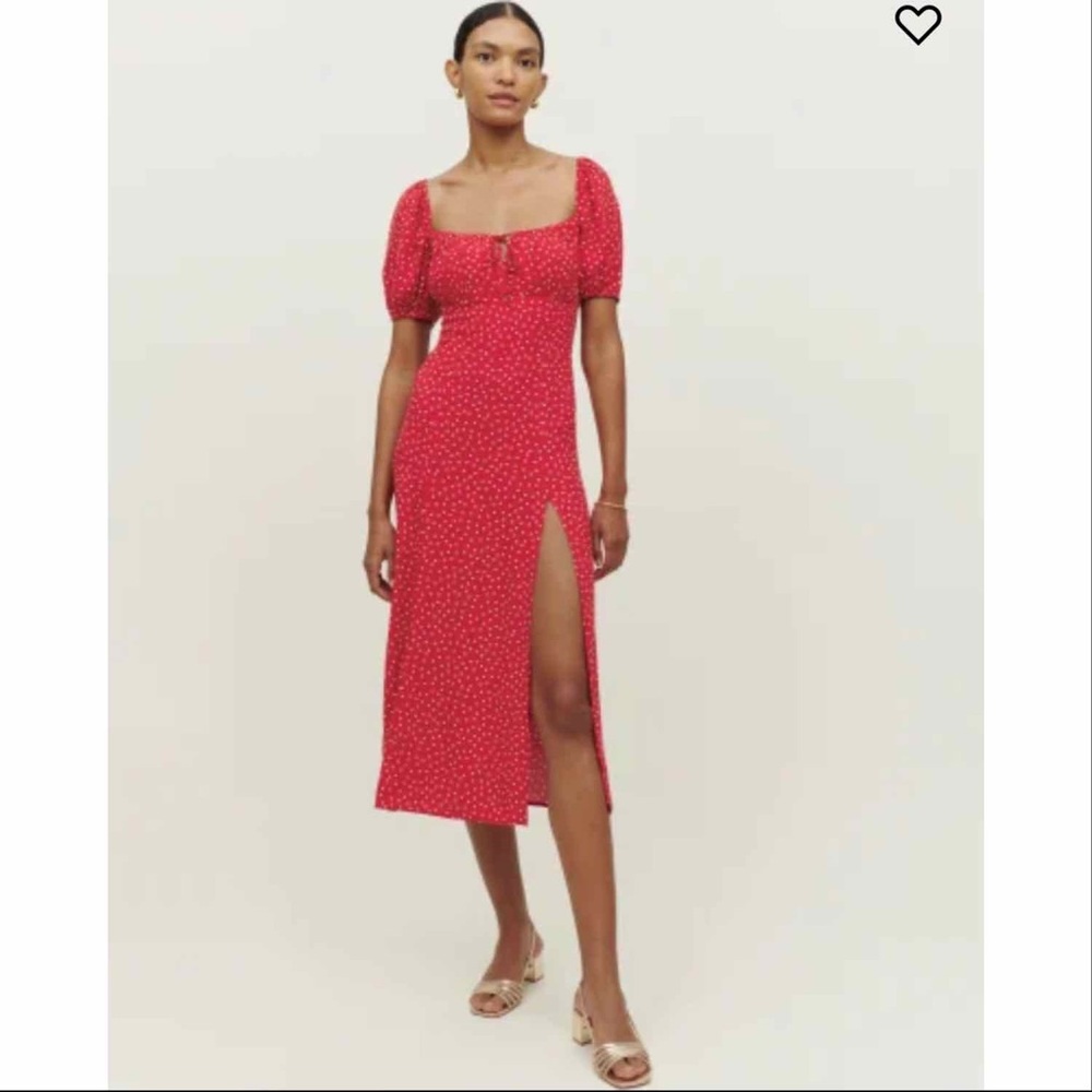 Reformation Teyana Midi Dress in Ditty (Polka dot red) Size 2